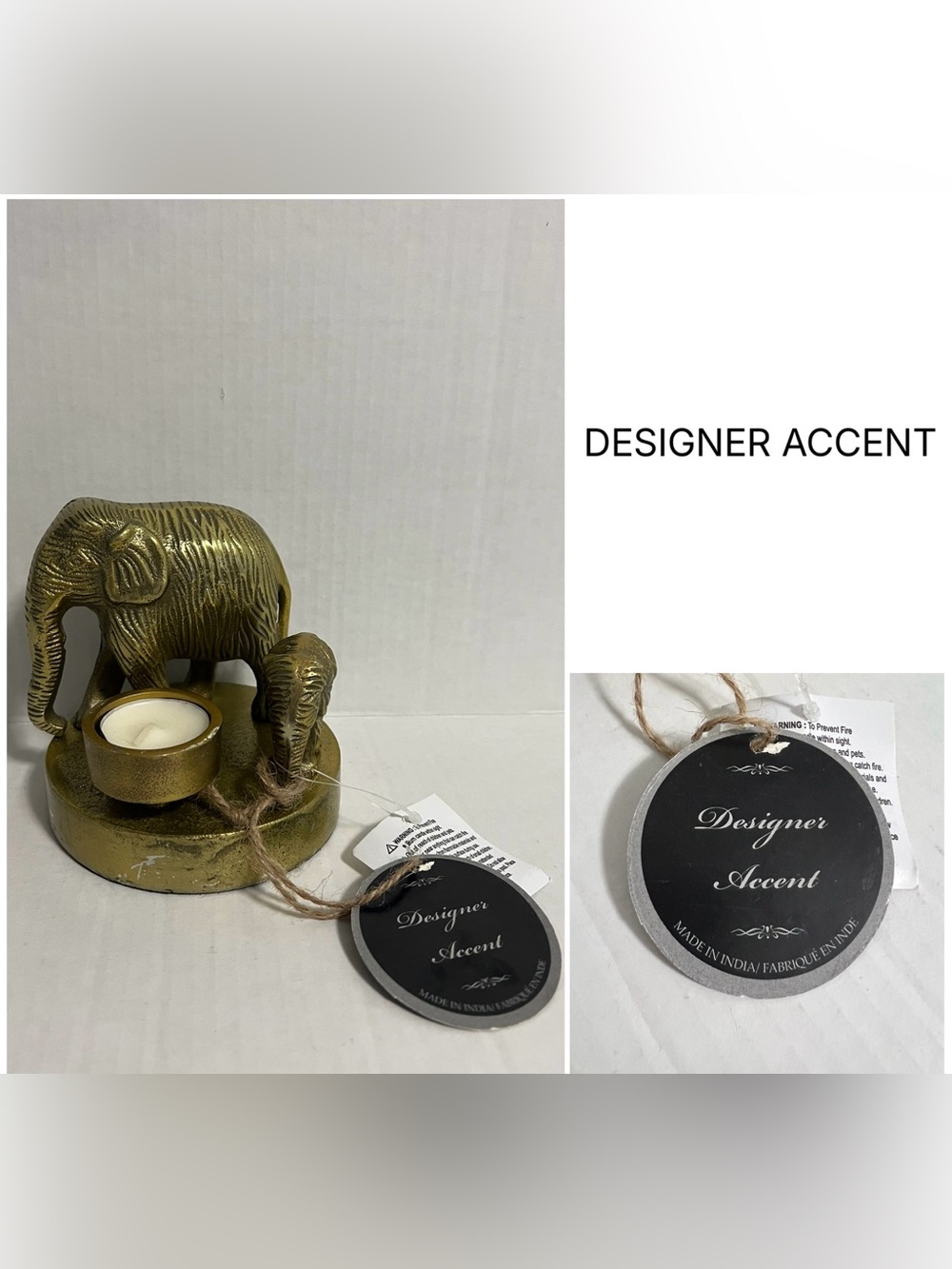 DESIGNER ACCENT - NWT - GOLD METAL ELEPHANT TEA LIGHT CANDLE HOLDER